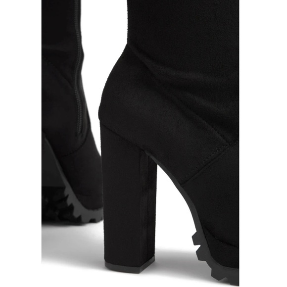 Faux Suede Stretchy Thigh High Lug Boots - Picture 7 of 12